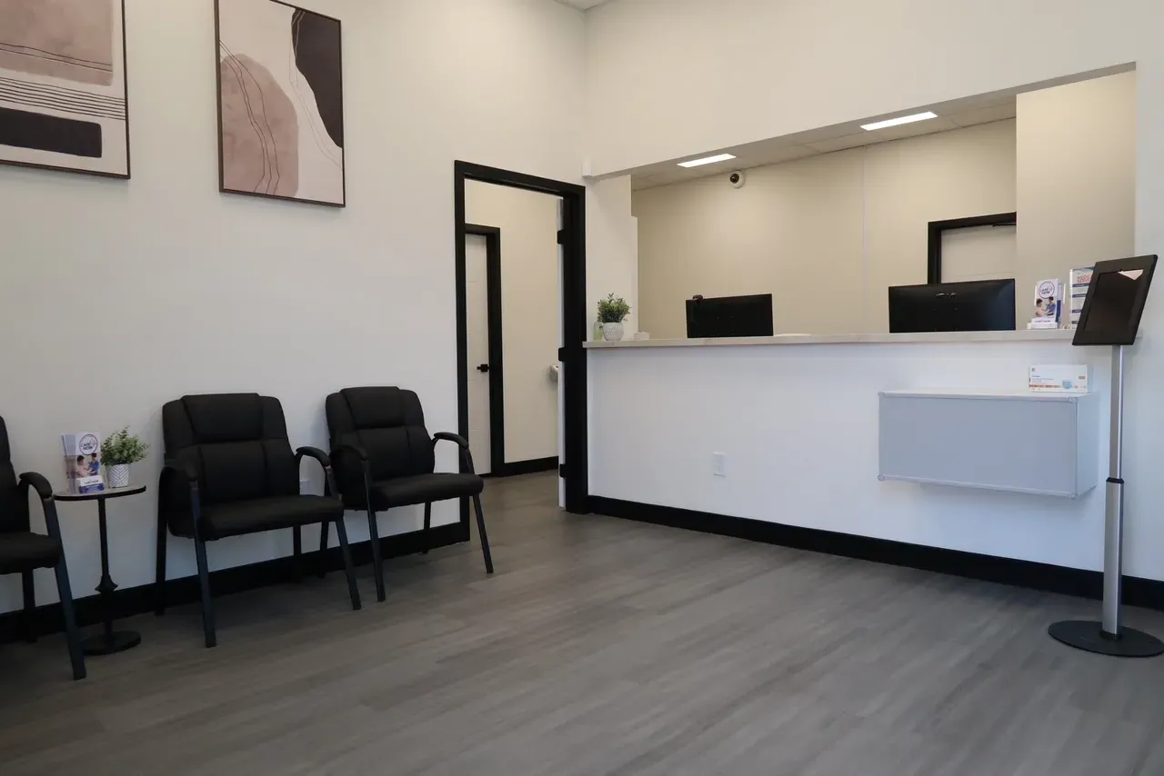 Reception desk and waiting room at Care Now Medical Group in North Hollywood