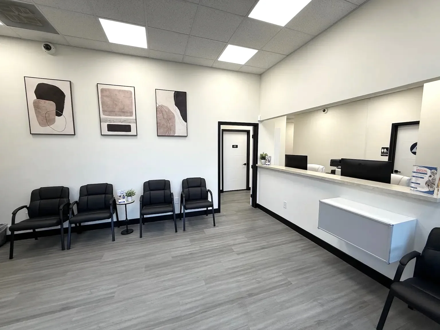 Reception desk and waiting room at Care Now Medical Group in North Hollywood